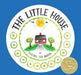 Logo of 'The Little House' book series with a house illustration and gold medal on a blue background