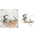 Illustration of cats playing with leaves on a white background