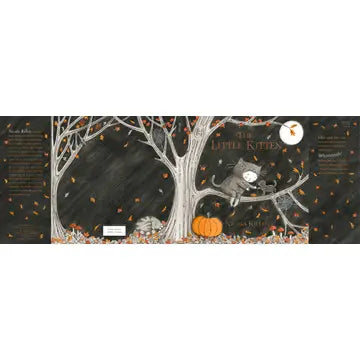 Halloween-themed product packaging with a tree, pumpkins, and cats on a black background.