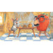 Illustration of a mouse and a strawberry with glasses sitting at a table in a room with checkered floor.