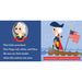 Illustration of George Washington in a boat with an American flag, educational text on a blue background