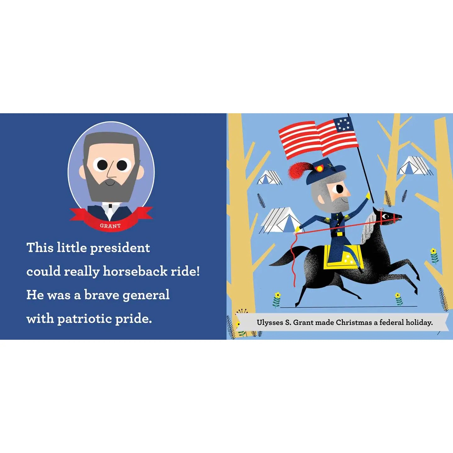 Illustration of a historical figure on horseback with text about Ulysses S. Grant and Christmas.