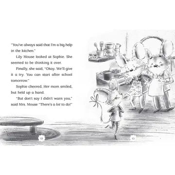 Illustration from a children's book with characters in a kitchen setting.