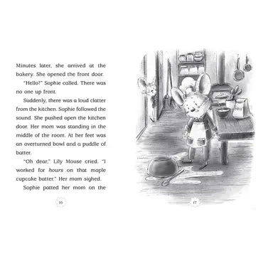 Illustration from a children's book with a mouse character in a kitchen.