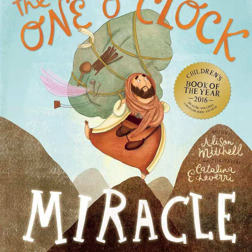 Book cover of 'The One O'Clock Miracle' with a character holding a large leaf-like object.
