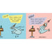 Cartoon illustration of two characters reacting to a hot dog candle being blown out and eaten, with colorful speech bubbles and backgrounds.