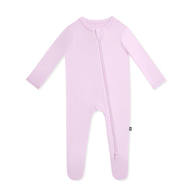 Purple baby onesie with a zipper on a white background