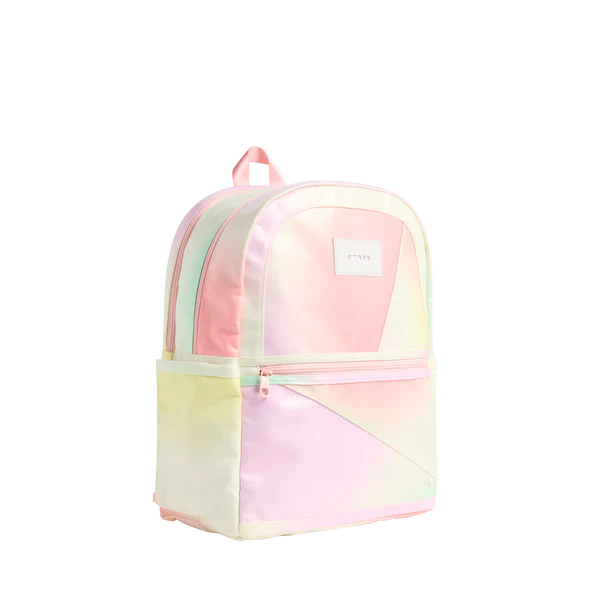 Side view of a Tie Dye Kane Double Pocket Backpack
