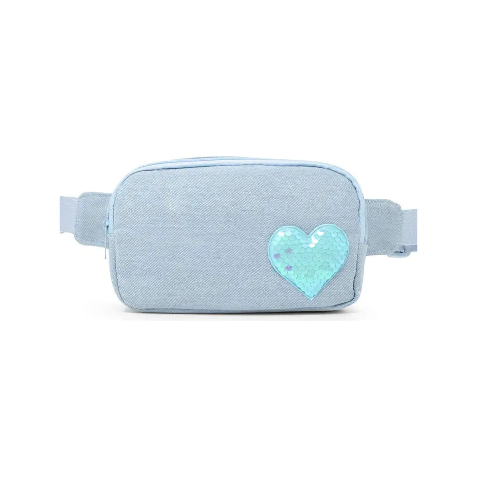 Belt Bag - Blue Denim Sequin Heart