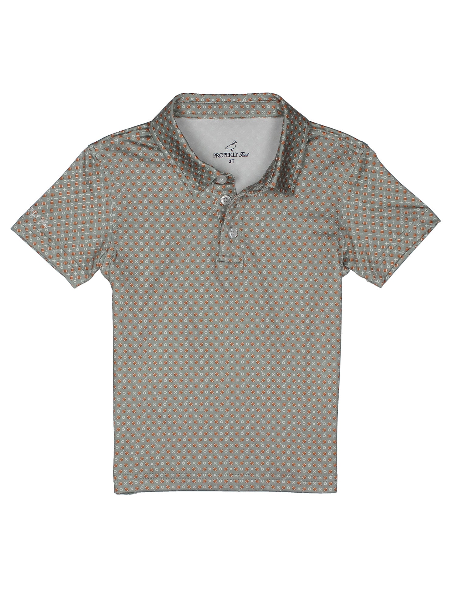 Football patterned polo shirt on a white background