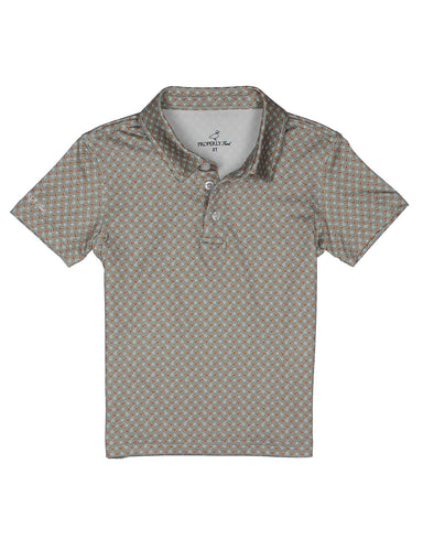 Football patterned polo shirt on a white background