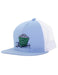 Light blue and white cap with a golf-themed design on a white background