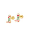 Pink cowboy boot earrings with pink tulips on a white background