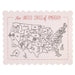 Map of the United States on a pink placemat with decorative border