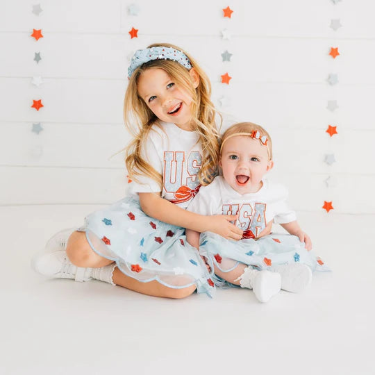 Baby and little girl with patriot headband