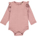 long sleeve rose colored onesie with ruffled sleeve