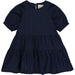 Navy multi-layered dress with short sleeves.