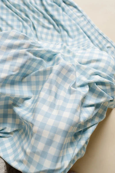 Close-up of blue and white checkered fabric