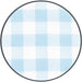 Round fabric sample with blue and white checkered pattern