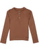Brown long-sleeve henley shirt on a white background