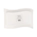 White paper plates in a cardboard holder with a visible brand label on a white background