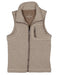 A sleeveless zip-front vest in a light beige and brown checkered pattern, featuring a stand-up collar and a vertical zippered pocket on the wearer's left side. The brand name 'Properly Tied' is visible on the inner neck label.
