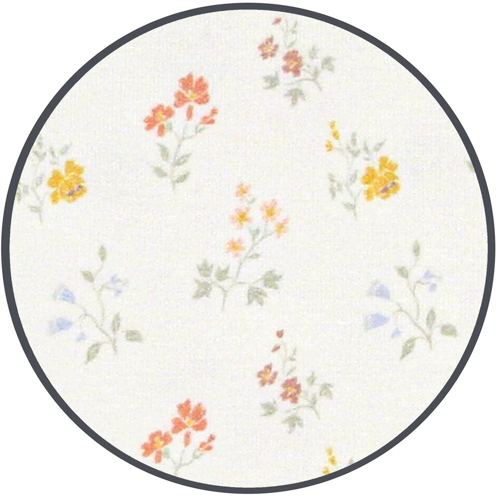 Fabric swatch of a cream and floral pattern