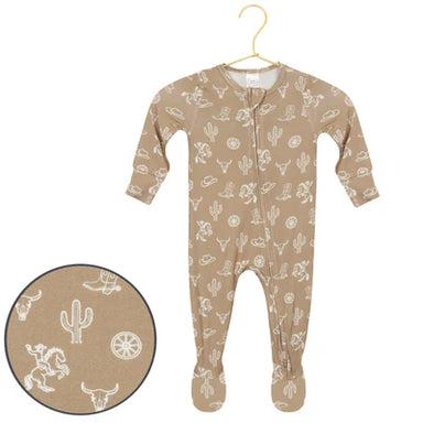 Western patterned zipper footie