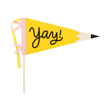 Yellow pennant flag with 'Yay!' text on a white background