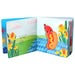 Children's book with a colorful illustration of a hot dog on a blue background