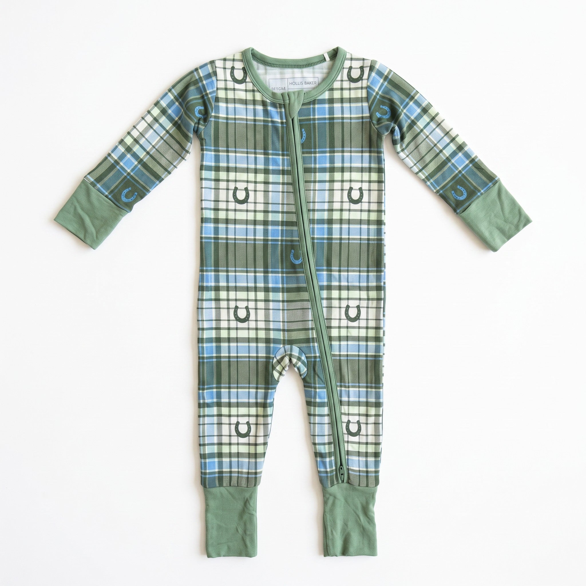 Zippered Romper - Blue Horseshoe Plaid