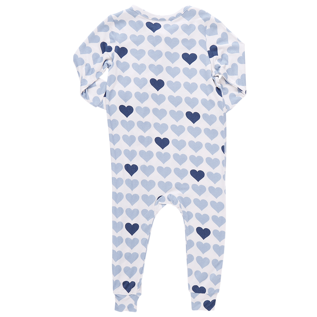 Zippered Romper - Blue Tiny Hearts