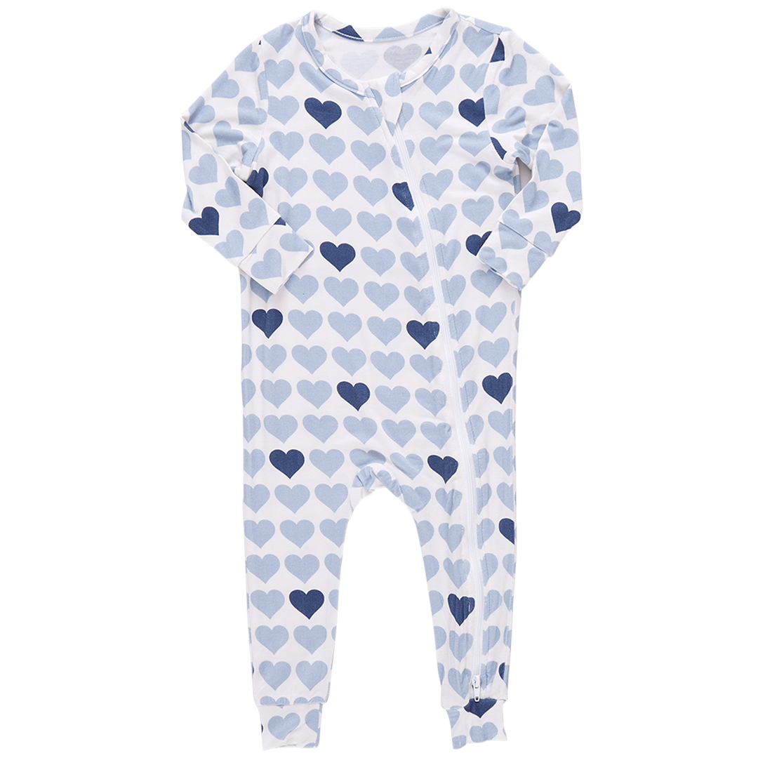 Zippered Romper - Blue Tiny Hearts