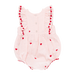 back of pink ruffle sleeveless bubble with red embroidered hearts