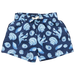 navy blue swim trunks with light blue seashell print