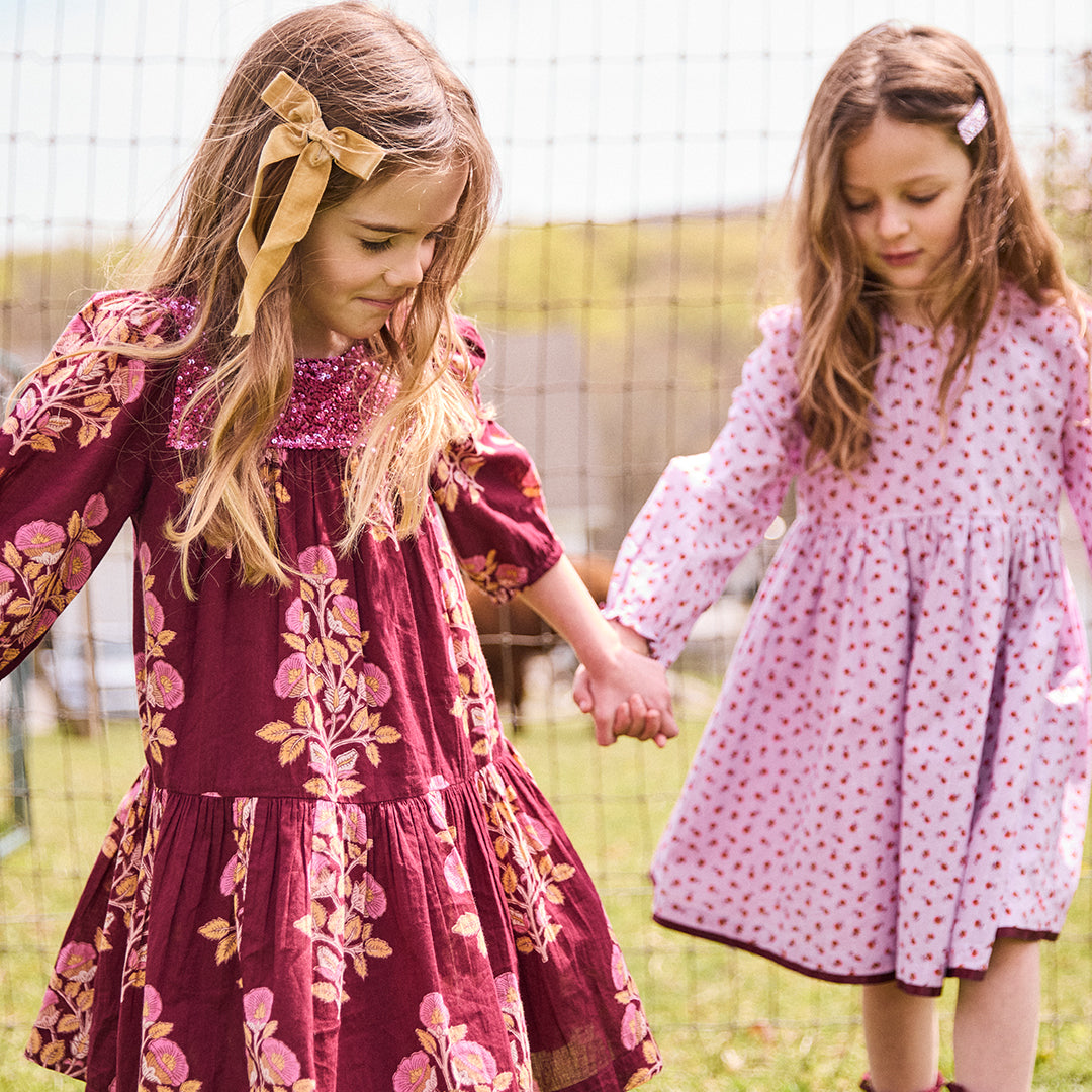 Fiona Dress - Burgundy Bouquet Floral