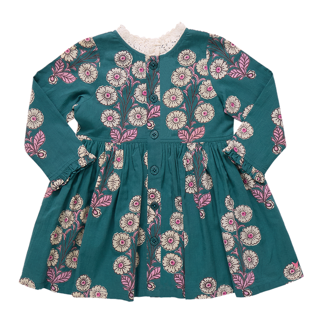 Autumn Dress - Evergreen Buttercup Floral