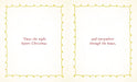 Open Christmas storybook spread with cream pages framed by yellow string lights and red text reading Twas the night before Christmas and everywhere through the house