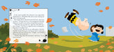 A children's book or storybook page shown against a colorful illustrated background. The page contains black text on a white background with a black border.