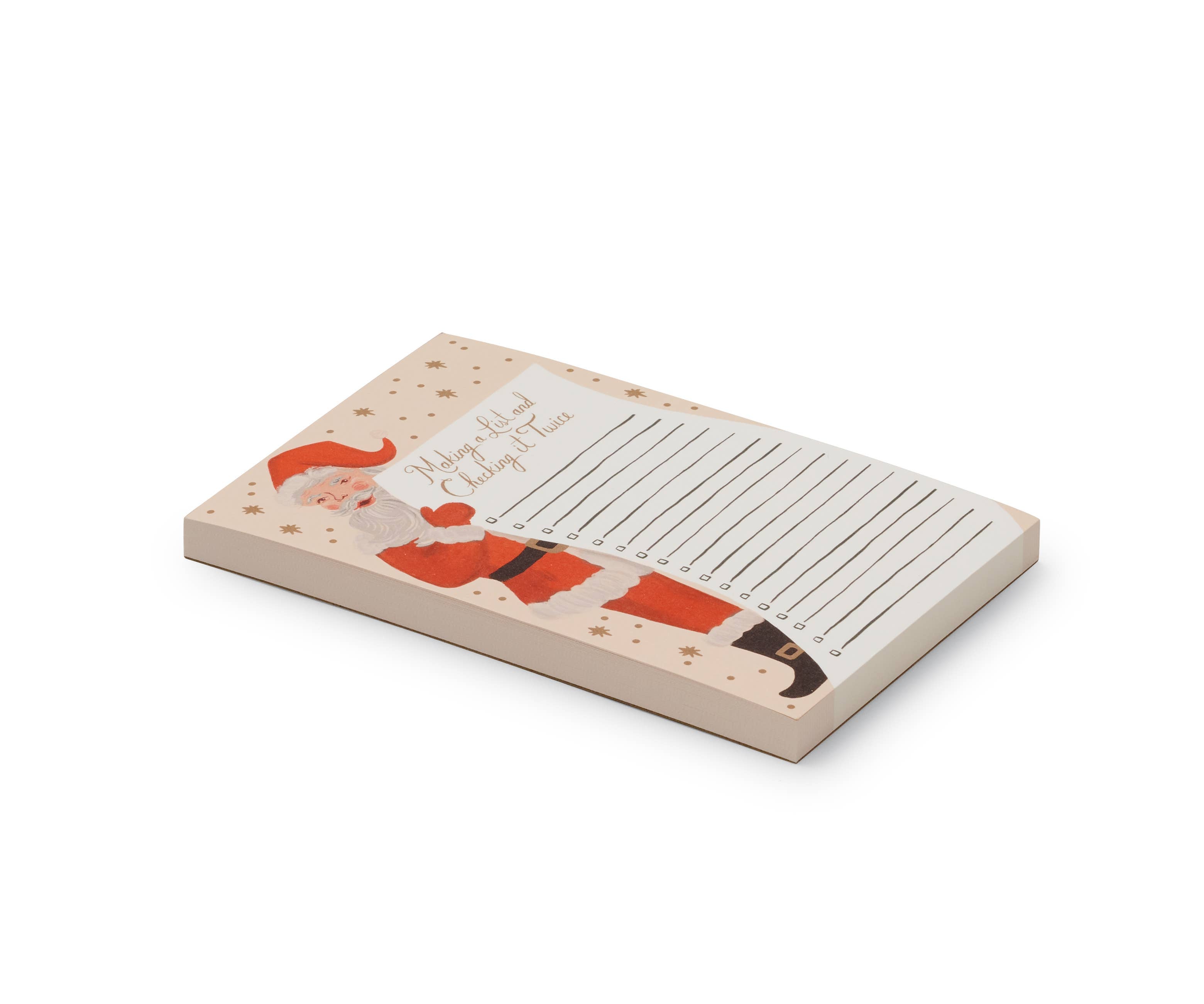 Rifle Paper Co. festive Santa notepad with illustrated tear off pages and lined space for Christmas lists notes and everyday reminders on warm white paper