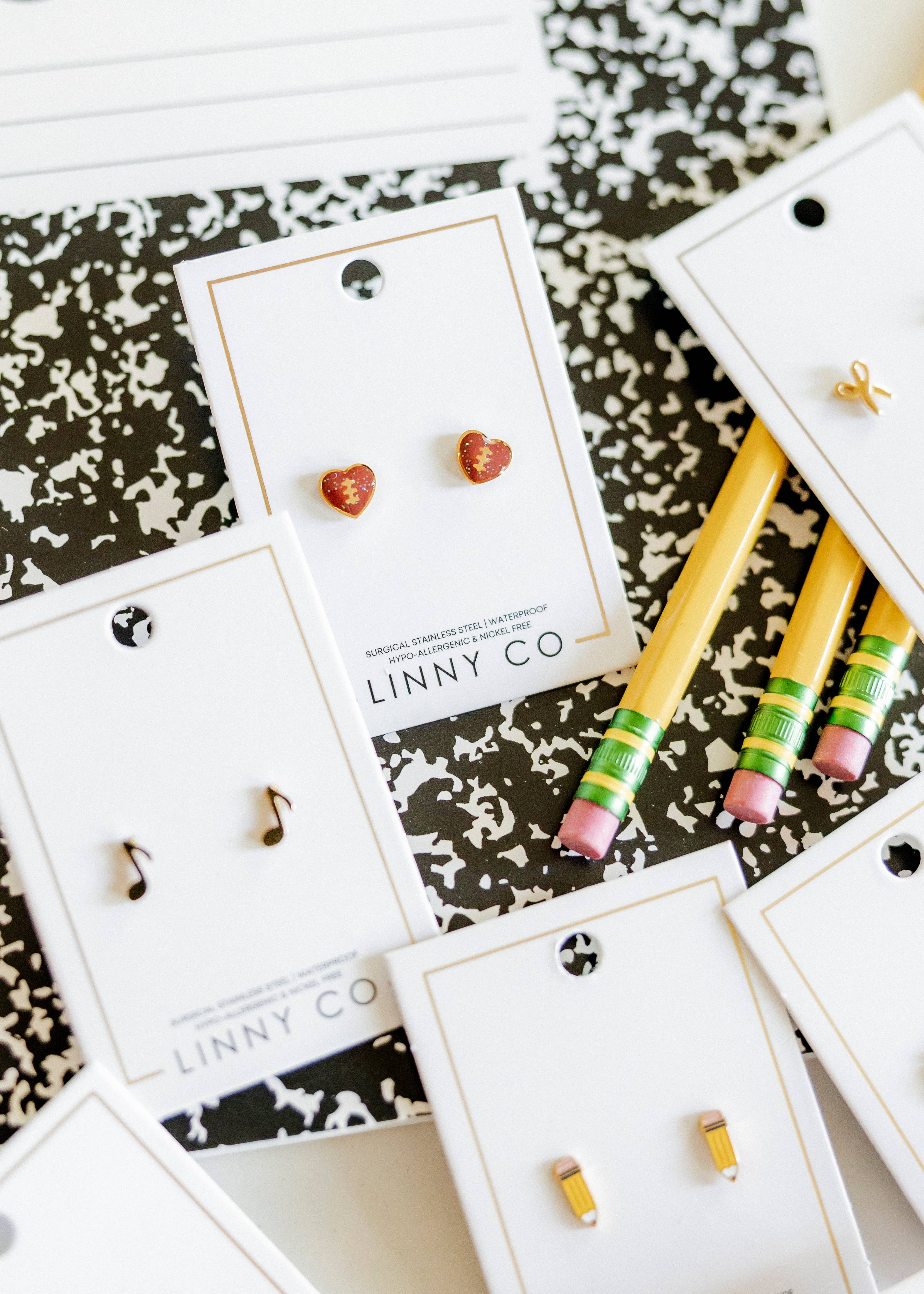 Screwback Stud Earrings - Football Heart