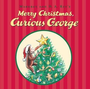 The front cover of the children's book 'Merry Christmas, Curious George' by Margaret and D.A.