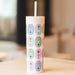 Pippi Post Christmas acrylic tumbler with straw featuring colorful ballerinas and toy soldiers in ornate pastel frames inspired by The Nutcracker ballet
