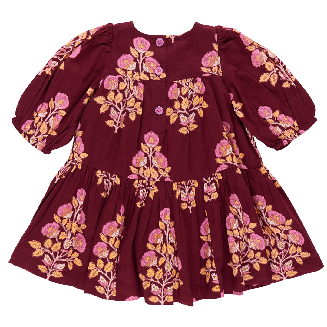 Fiona Dress - Burgundy Bouquet Floral