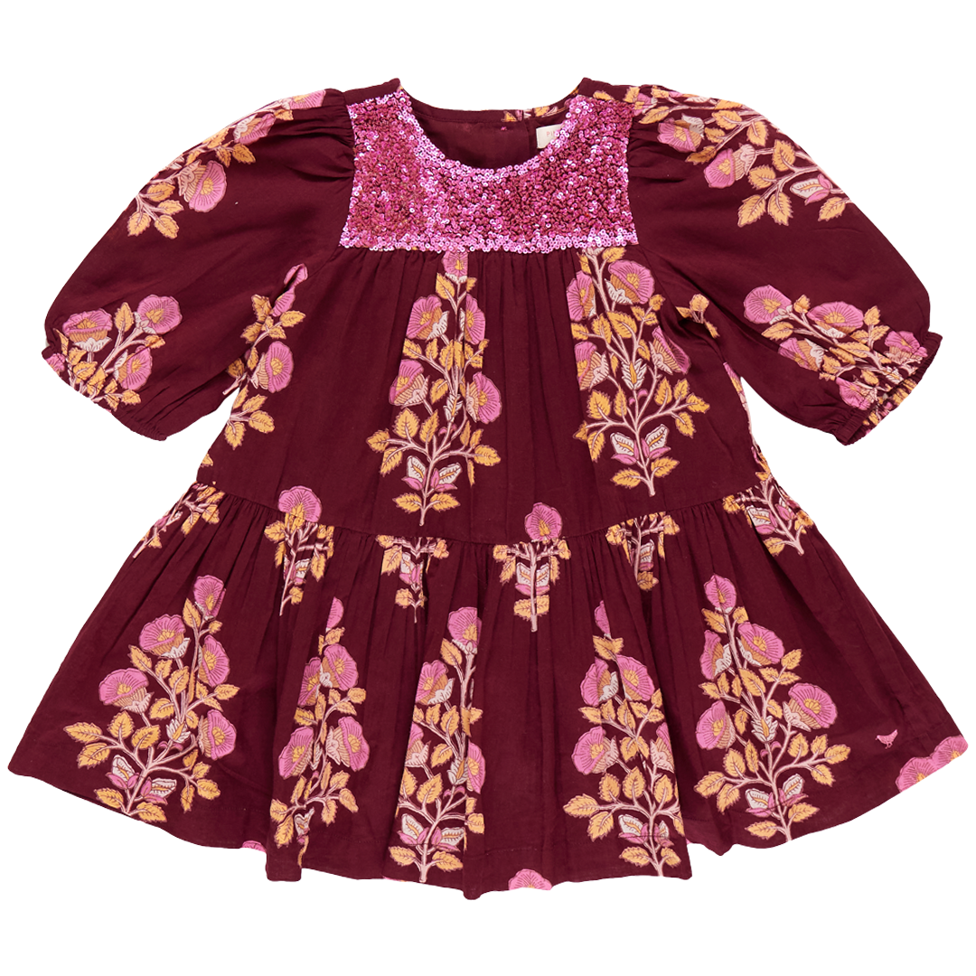 Fiona Dress - Burgundy Bouquet Floral