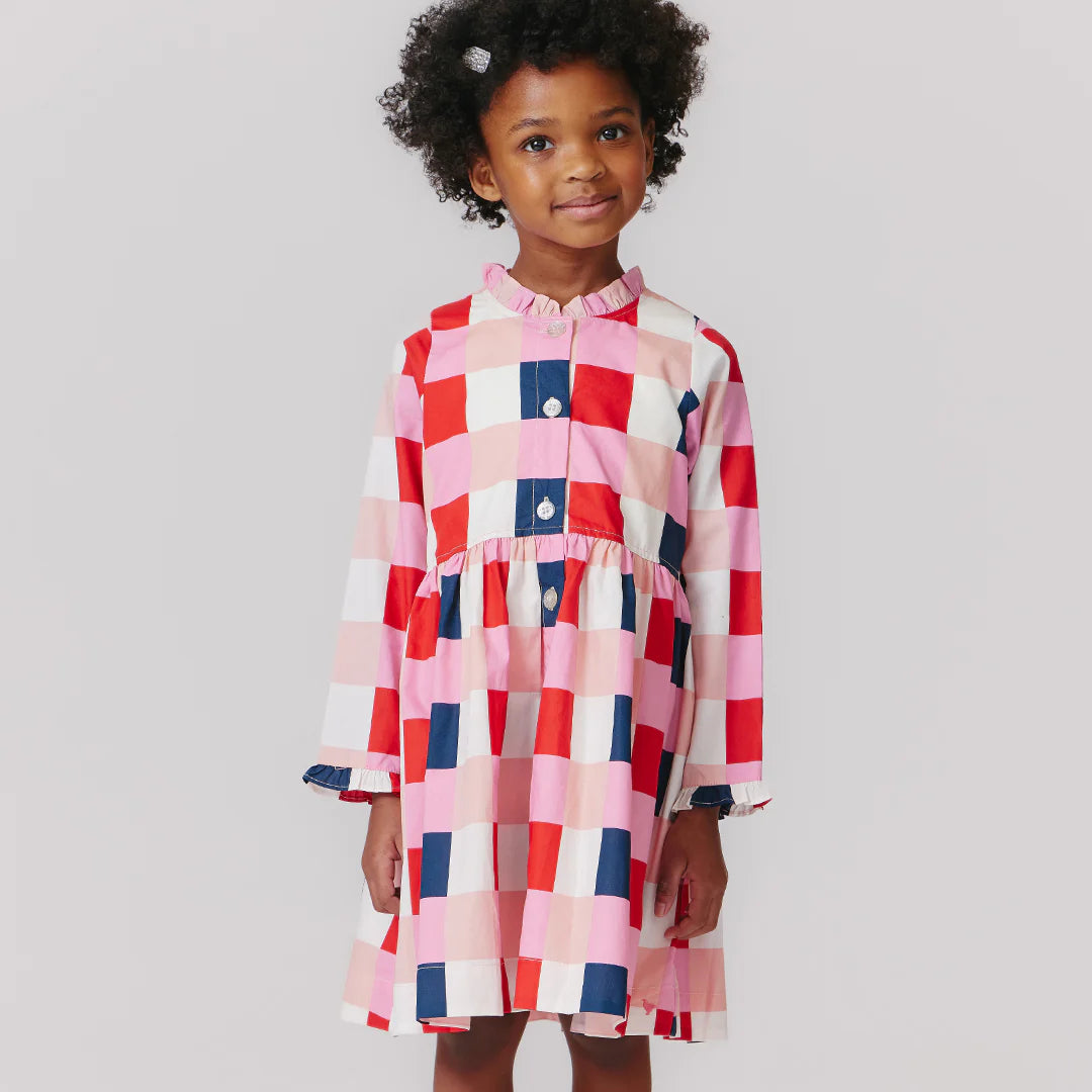Autumn Dress Navy Red Check Collins Conley