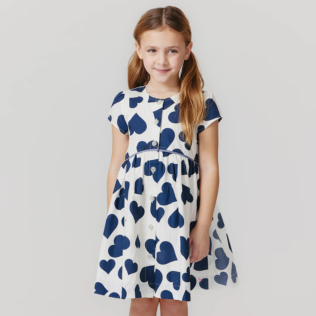 Fatima Dress - Navy Toss Hearts