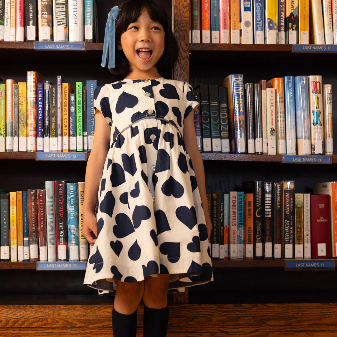 Fatima Dress - Navy Toss Hearts