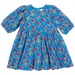blue 3/4 length sleeve dress with red poppy flower print