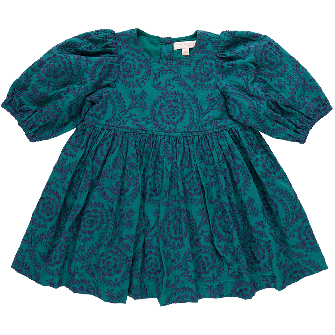 Brooke Dress - Evergreen Blooming Embroidery